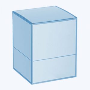 A blue cube with a white box on top of it.